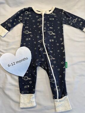 Parade Navy Rocket organic cotton one-Piece Footie with Contrast Cuffs